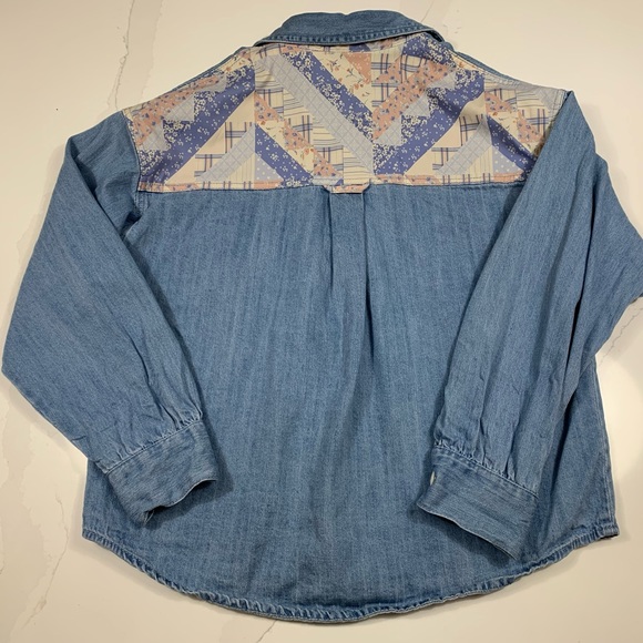 Denim jean Oversized Shirt With Patchwork By Forever 21, Size S, Vintage Jean - Picture 5 of 5